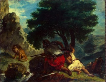 モロッコのドラクロワ・ユージンのライオン狩り Oil Paintings